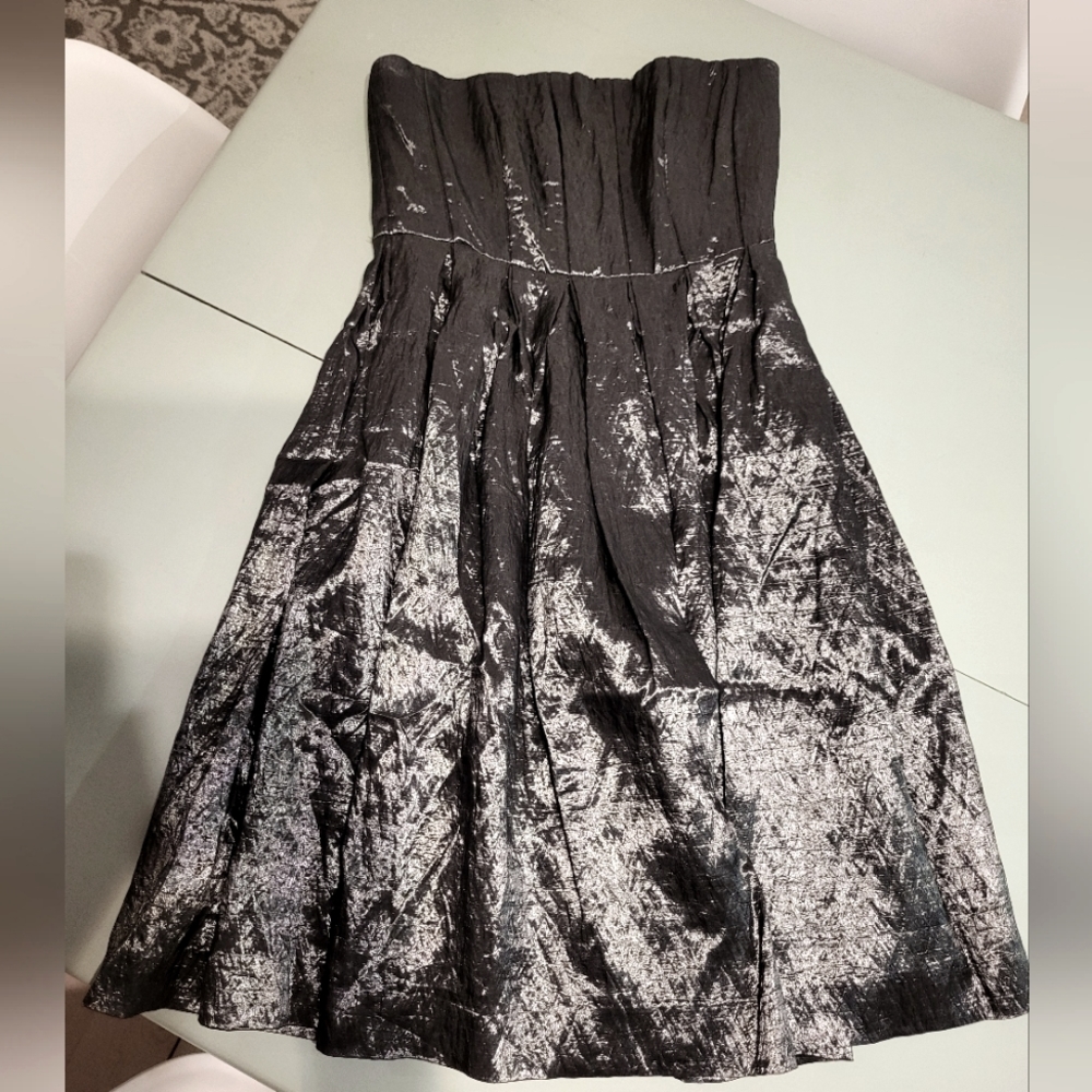 Calvin Klein Shiny Silver Strapless Dress - Size Small/Petite